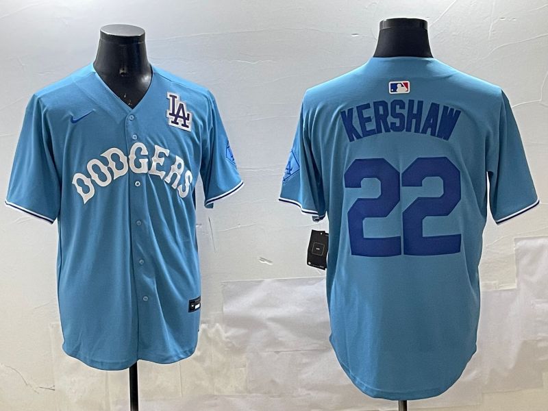 Men Los Angeles Dodgers 22 Kershaw Light Blue Joint Name 2025 Nike MLB Jersey style 18